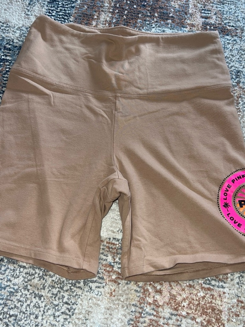 Victoria's Secret Taupe Bike Shorts with Pink Logo Patch